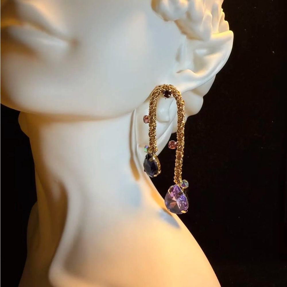 Elegant Gold and Purple Drop Earrings - Picture 1 of 3